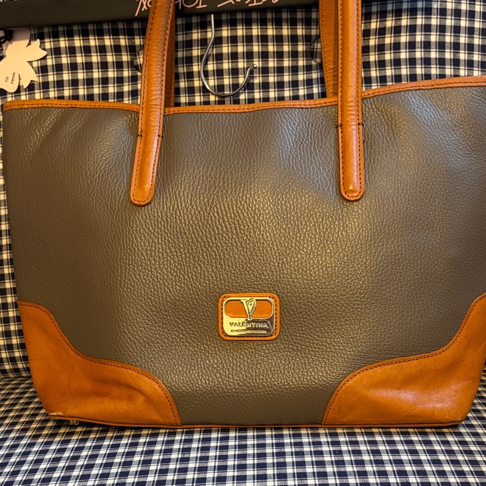 Valentina Two-Tone Brown & Tan Leather Tote